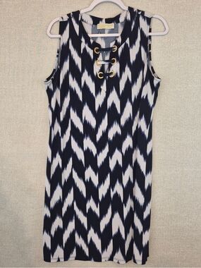 Michael Kors Navy and White Lace-Up Shift Dress